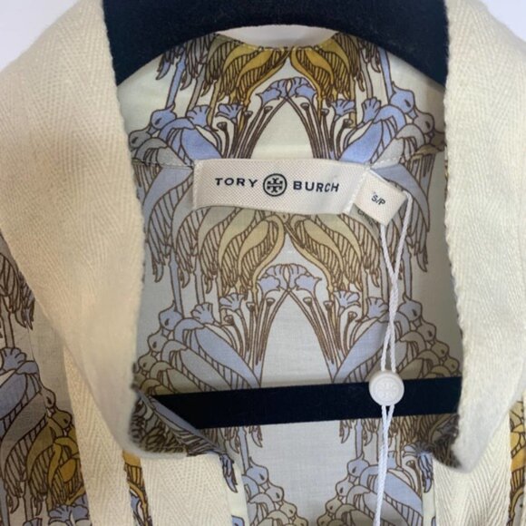 Tory Burch sand Deco Crane Print Tunic Sz Small - Picture 8 of 9